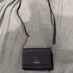 Kate Spade Black Leather Crossbody Bag with Chain Detail